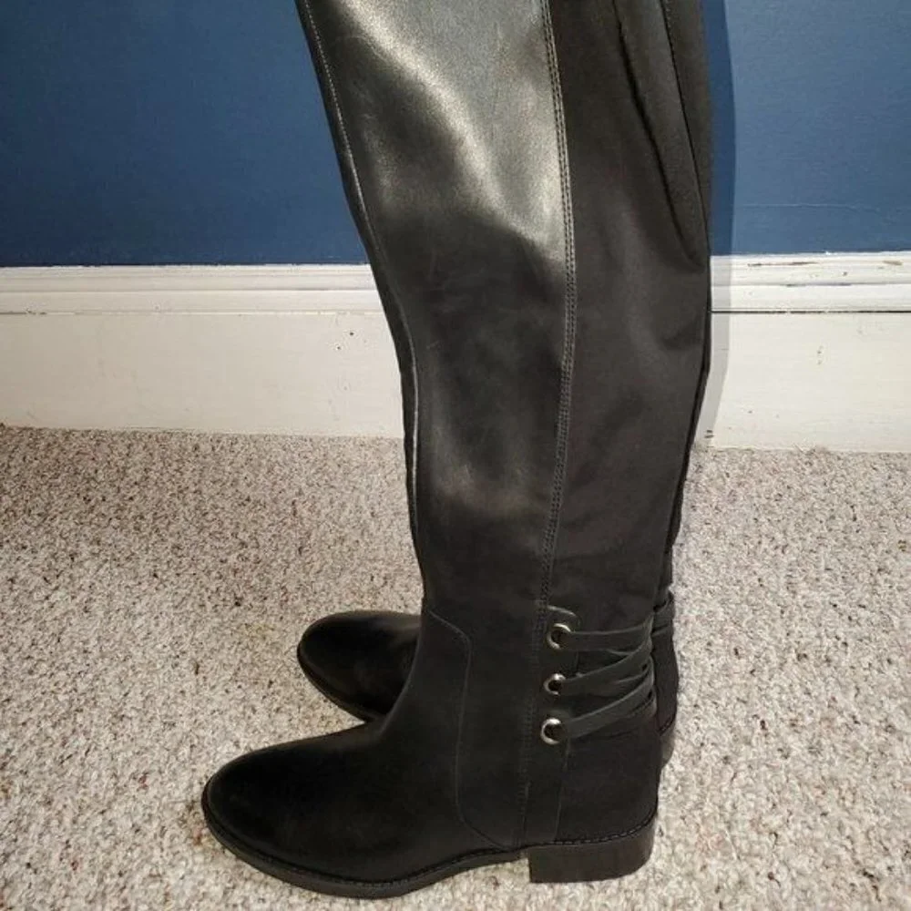 Vince Camuto Women Long Knee high Low Heel Riding Leather Boots Black Size 6.5 M